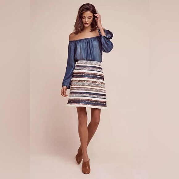 Anthropologie Moulinette Soeurs Erine beaded mixed material fall mini skirt 2 - Picture 1 of 12